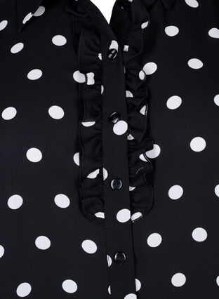 Zizzi Gestippeld shirt met ruches, Black W. White Dot, Packshot image number 2