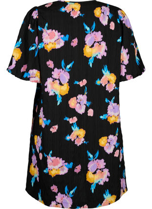 Zizzi Jurk met korte pofmouwen en bloemenprint, Black w. flower AOP, Packshot image number 1