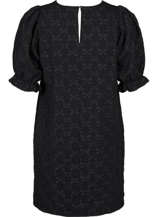 Zizzi Korte jacquard jurk met strikjes, Black W. Bow, Packshot image number 1