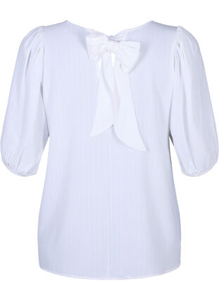 Zizzi Blouse met korte mouwen en een strik op de rug, Bright White, Packshot image number 1