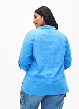 Zizzi Shirt blouse met knoopsluiting van katoen-linnenmix, Marina, Model image number 1