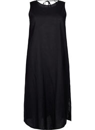Mouwloze jurk van katoenmix met linnen, Black
