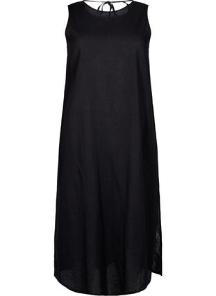 Zizzi Mouwloze jurk van katoenmix met linnen, Black, Packshot image number 0