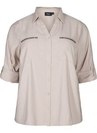 Zizzi Shirt met studs en 3/4 mouwen, Chateau Gray, Packshot image number 0