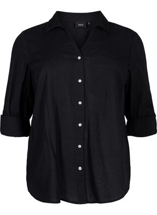 Zizzi Shirt blouse met knoopsluiting van katoen-linnenmix, Black, Packshot image number 0