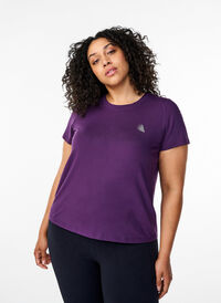 Slim fit sport T-shirt met ronde hals, Purple Pennant, Model