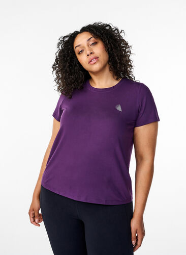 Zizzi Slim fit sport T-shirt met ronde hals, Purple Pennant, Model image number 0