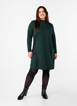 Zizzi FLASH - Jurk met lange mouwen en col, Scarab, Model image number 2