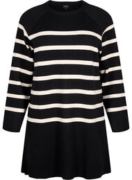 Gebreide jurk met ronde hals en split, Black Birch Stripes