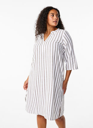 Zizzi Gestreepte tuniek van linnen-viscose mix, White Stripe, Model image number 0