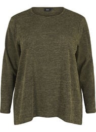 Melange Blouse met een rond halsje en lange mouw, Winter Moss