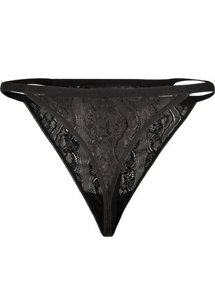 Zizzi Kanten G-string met elastische taille, Black, Packshot image number 1