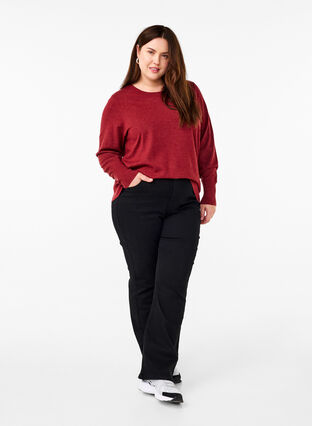 Zizzi FLASH - Gebreide blouse met ronde hals, Merlot Mel., Model image number 2