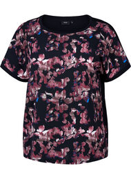 Soepelvallend T-shirt met bloemenprint, Black Purple Fl. AOP