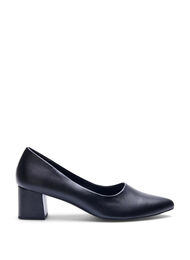 Wide fit - Leren pump met spitse neus, Black