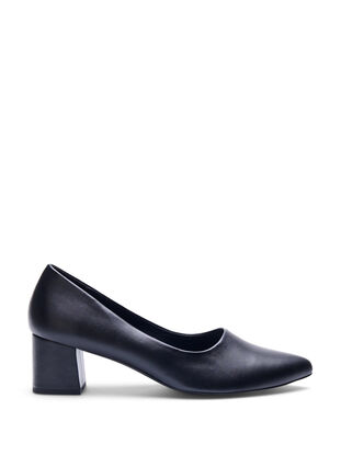 Zizzi Wide fit - Leren pump met spitse neus, Black, Packshot image number 0