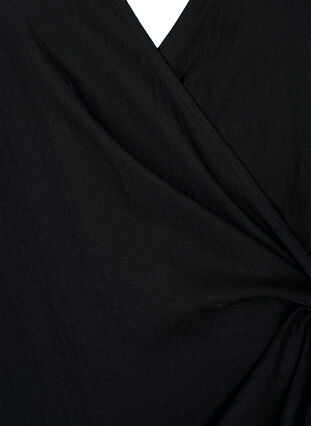 Zizzi Viscose jurk met lange mouwen en wikkel-look, Black, Packshot image number 2