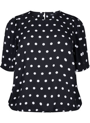 Zizzi Gestippelde blouse met korte mouwen, Black W. White Dot, Packshot image number 0