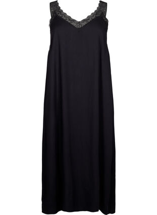 Zizzi Halflange jurk met bandjes van viscose met kant, Black, Packshot image number 0