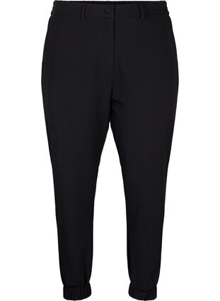 Zizzi Broek met elastiek in de taille en bij de enkels, Black, Packshot image number 0