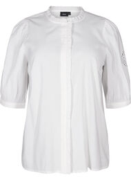 Overhemdblouse met ruches en broderie anglaise, Bright White