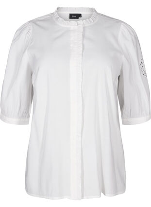 Zizzi Overhemdblouse met ruches en broderie anglaise, Bright White, Packshot image number 0