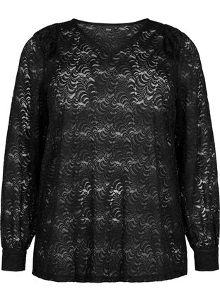 Zizzi Kanten blouse met lange mouw, Black, Packshot image number 0