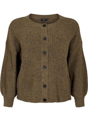 Zizzi Ribgestikte cardigan met knopen, Brown Mel., Packshot image number 0