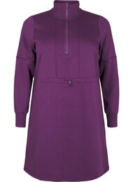 Korte sweatshirt jurk met een col en verstelbare taille, Deep Purple, Packshot