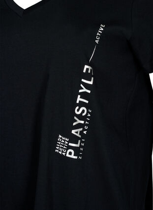 Zizzi Katoenen sportshirt met print, Black w. Playstyle, Packshot image number 2