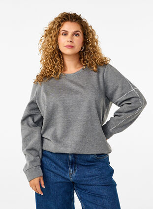 Zizzi Sweatshirt met contrasterende stiksels, Medium Grey Mél, Model image number 0