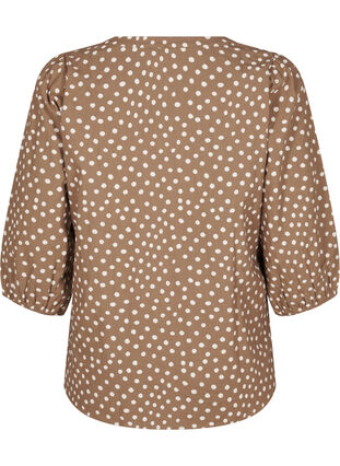 Zizzi Katoenen blouse met 3/4 mouwen en stippen, Coca Mocha Dot , Packshot image number 1