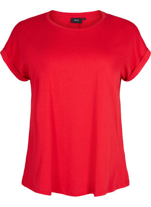 Zizzi T-shirt met korte mouwen van katoenmix, Tango Red, Packshot image number 0