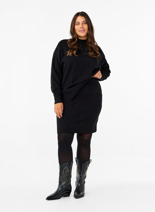 Zizzi Gebreide blouse in effen kleur, Black, Model image number 2