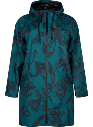 Zizzi Regenjas met print, Deep Teal Black, Packshot image number 0