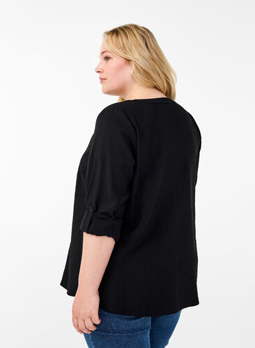 Zizzi Viscose overhemd blouse met driekwart mouwen., Black, Model image number 1