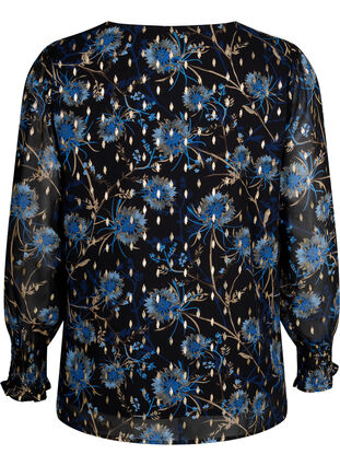 Zizzi Bloemenblouse met lange mouwen en v-hals, Black Blue Flower , Packshot image number 1