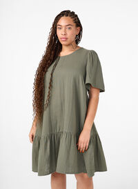 Katoenen jurk met korte mouwen en a-lijn snit, Thyme, Model