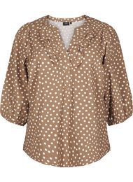 Katoenen blouse met 3/4 mouwen en print, Coca Mocha Dot 