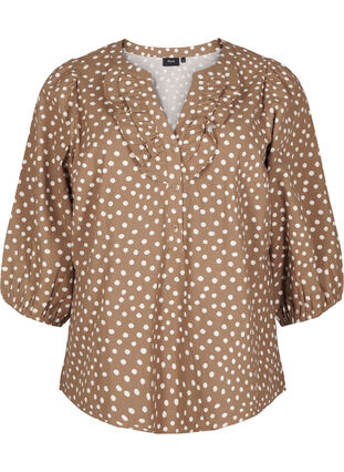 Zizzi Katoenen blouse met 3/4 mouwen en stippen, Coca Mocha Dot , Packshot image number 0