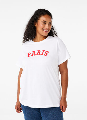 Zizzi Biologisch katoenen T-shirt met print, Bright White Printet, Model image number 0