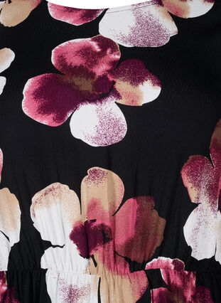 Zizzi Viscose jurk met print en lange mouwen, Black Pink FlowerAOP, Packshot image number 2