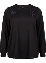 Blouse met borduursels en strass steentjes, Black