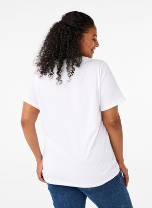 Zizzi Biologisch katoenen T-shirt met print, Bright White Printet, Model image number 1