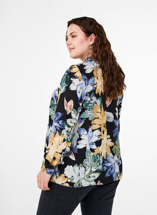 Zizzi Blouse met lange mouwen en bloemenprint, Yellow Flower AOP, Model image number 1