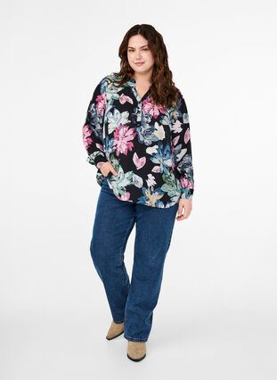 Zizzi Blouse met lange mouwen en bloemenprint, Rose Flower AOP, Model image number 2