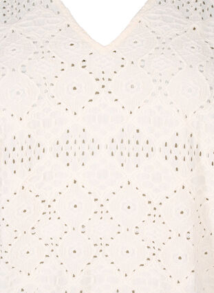 Zizzi Blouse met lange mouwen, V-hals en gaatjespatroon, Antique White, Packshot image number 2