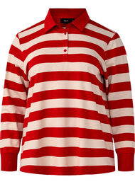 Polo shirt met lange mouwen en strepen, Red W. Birch Stripe