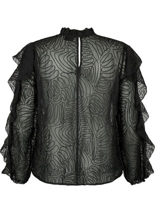 Zizzi Blouse van chiffon met ruches en structuur, Black, Packshot image number 1