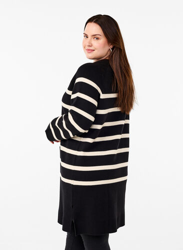 Zizzi Gebreide jurk met ronde hals en split, Black Birch Stripes, Model image number 1